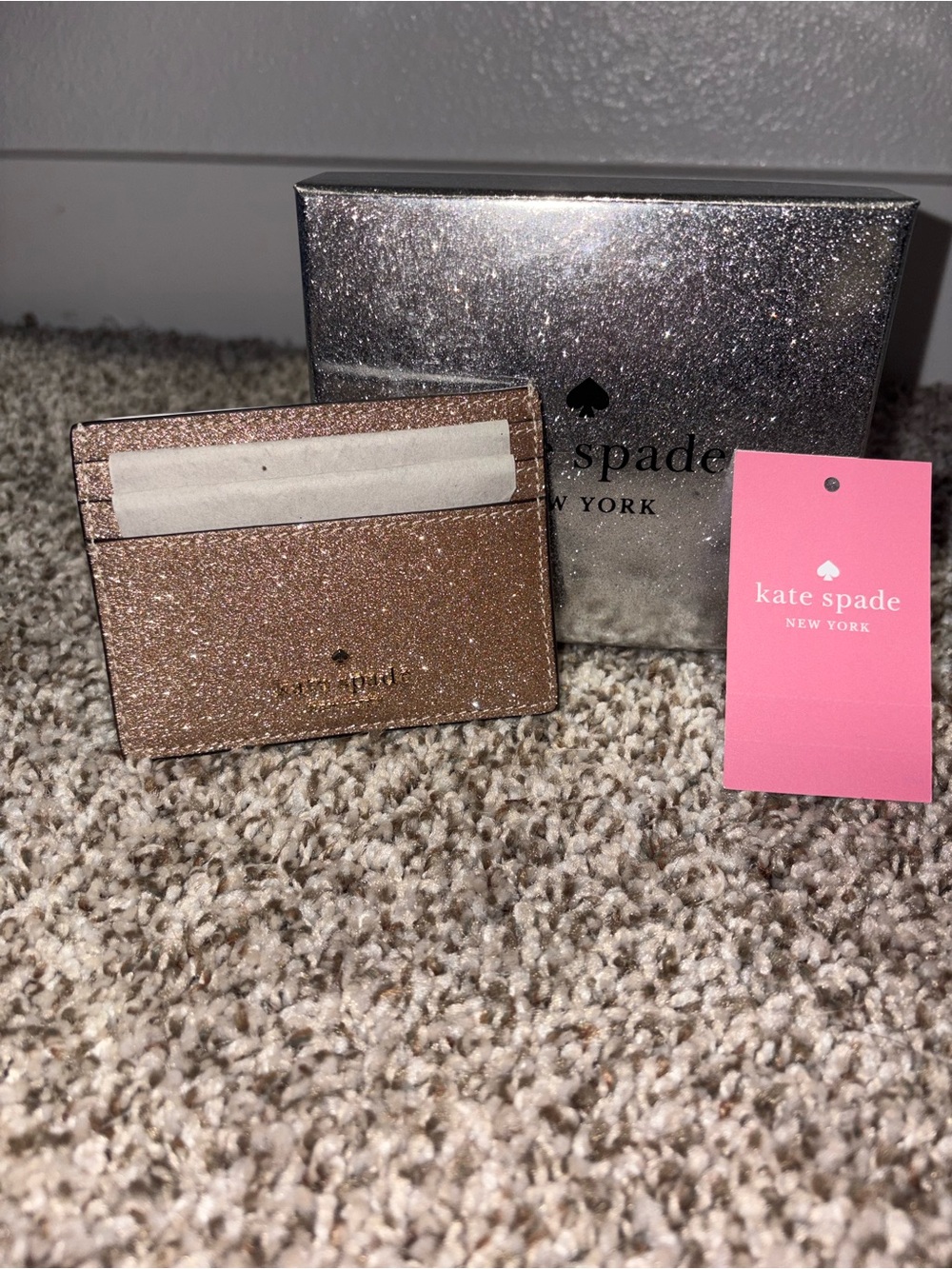 kate spade glitter cardholder rose gold